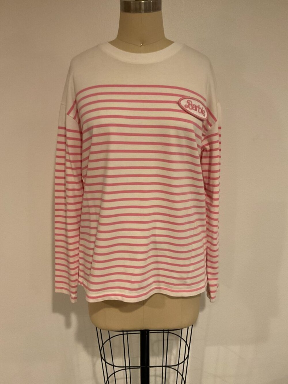 Zara x Barbie™ The Movie pink and white striped long-sleeve sweater/top in size
